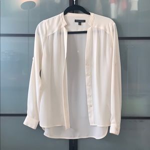 White collarless button down shirt